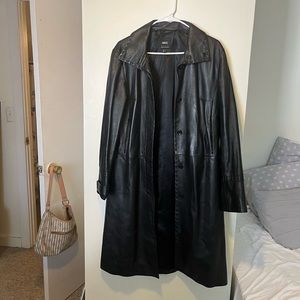 MNG by Mango | 100% Genuine Leather Trench Coat | Color: Black
